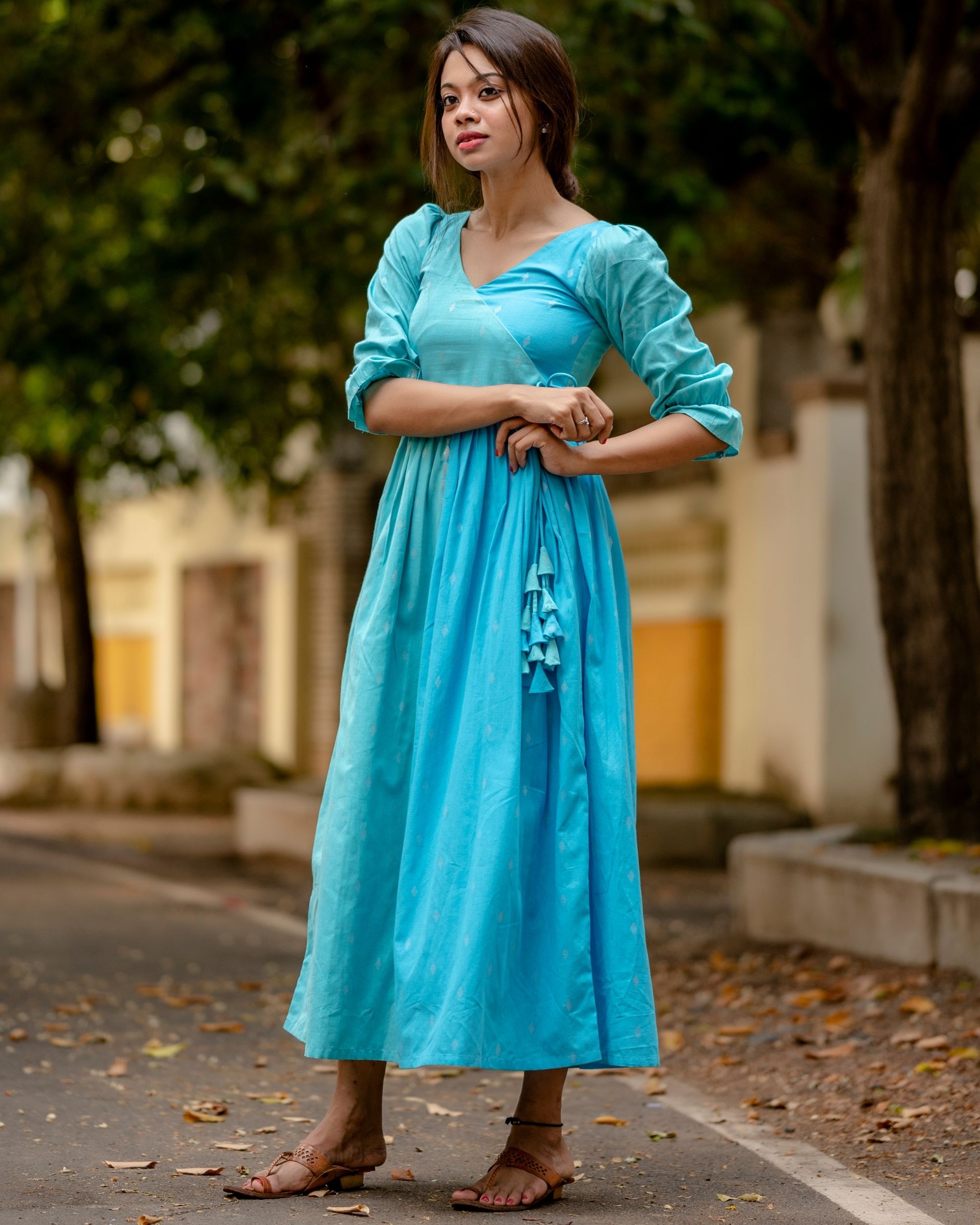 Sky blue angrakha dress by Niram