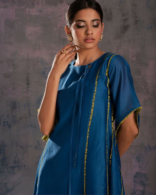 Egyptian blue tie-up chanderi  kurta with side pleated salwar - set of two 1
