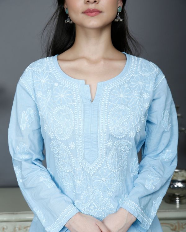 Blue chikankari cotton kurta 2