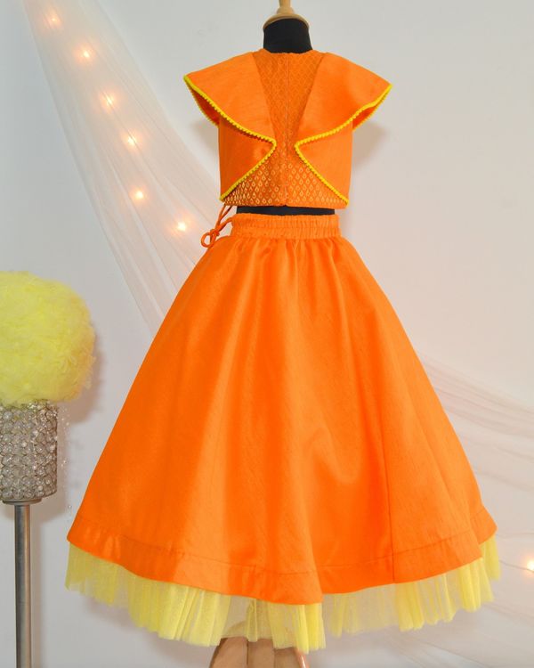 Orange and yellow ruffle crop top and skirt - set of two 2