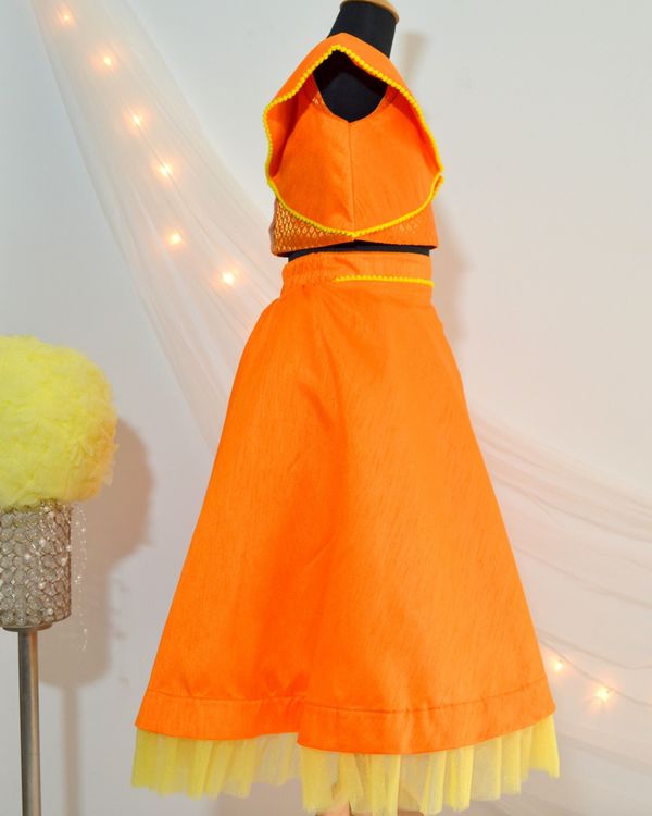 Orange and yellow ruffle crop top and skirt - set of two 3