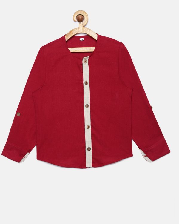 Red shirt with balloon pants and mustard ikat jacket - set of three 3