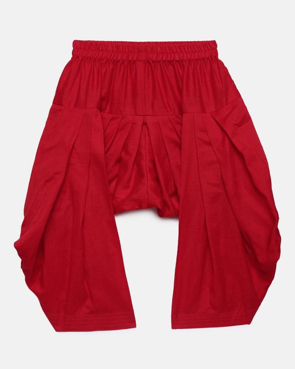 Red and cream ikat printed kurta and patiala pants - set of two 3