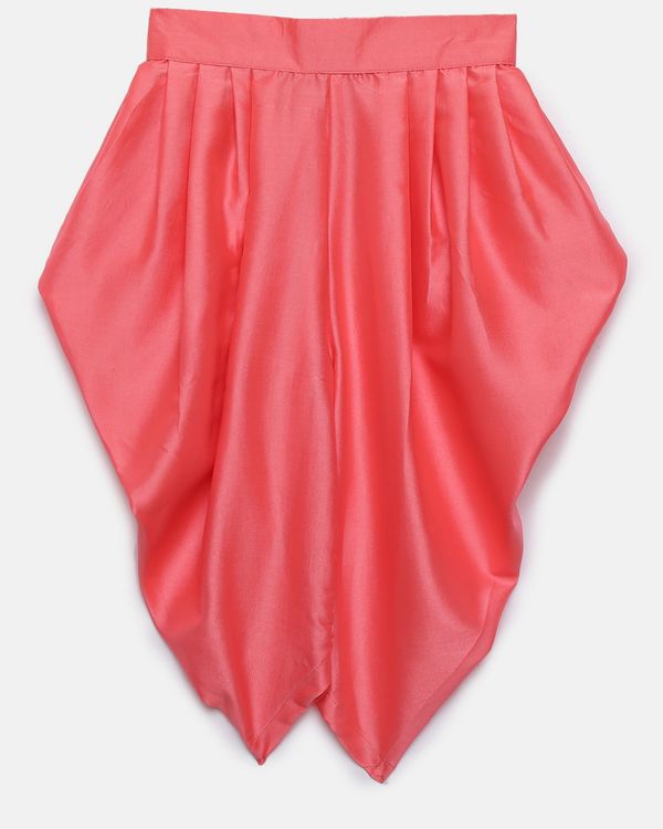 Yellow organza high neck sequined kurta and peach pink dhoti pants - set of two 4
