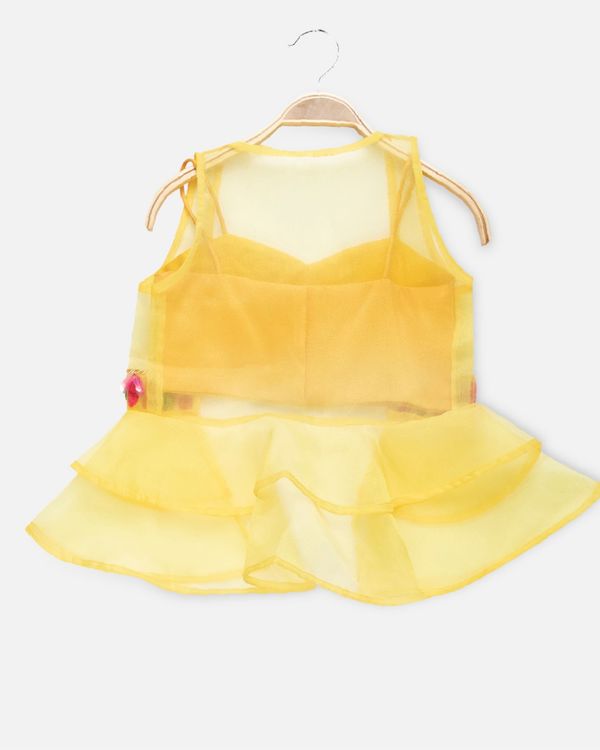 Bougain villea yellow sequined crop top and palazzo with organza jacket - set of three 5