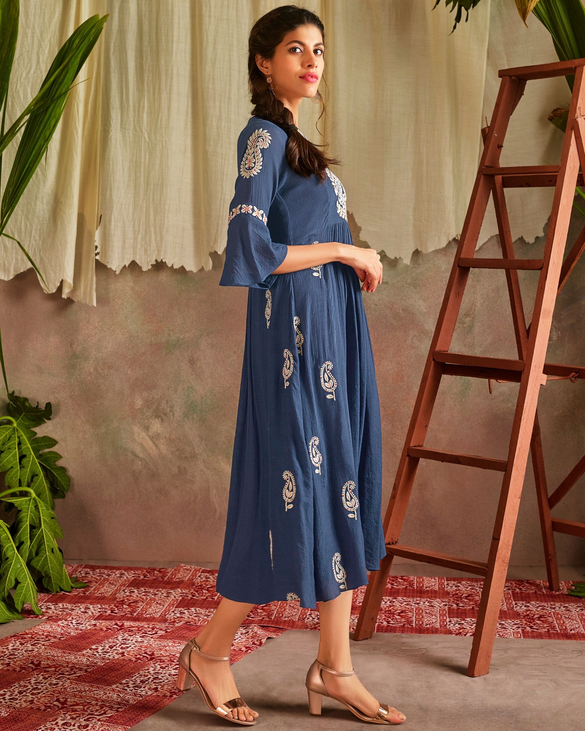 Navy blue embroidered dress by Satya Designs The Secret Label