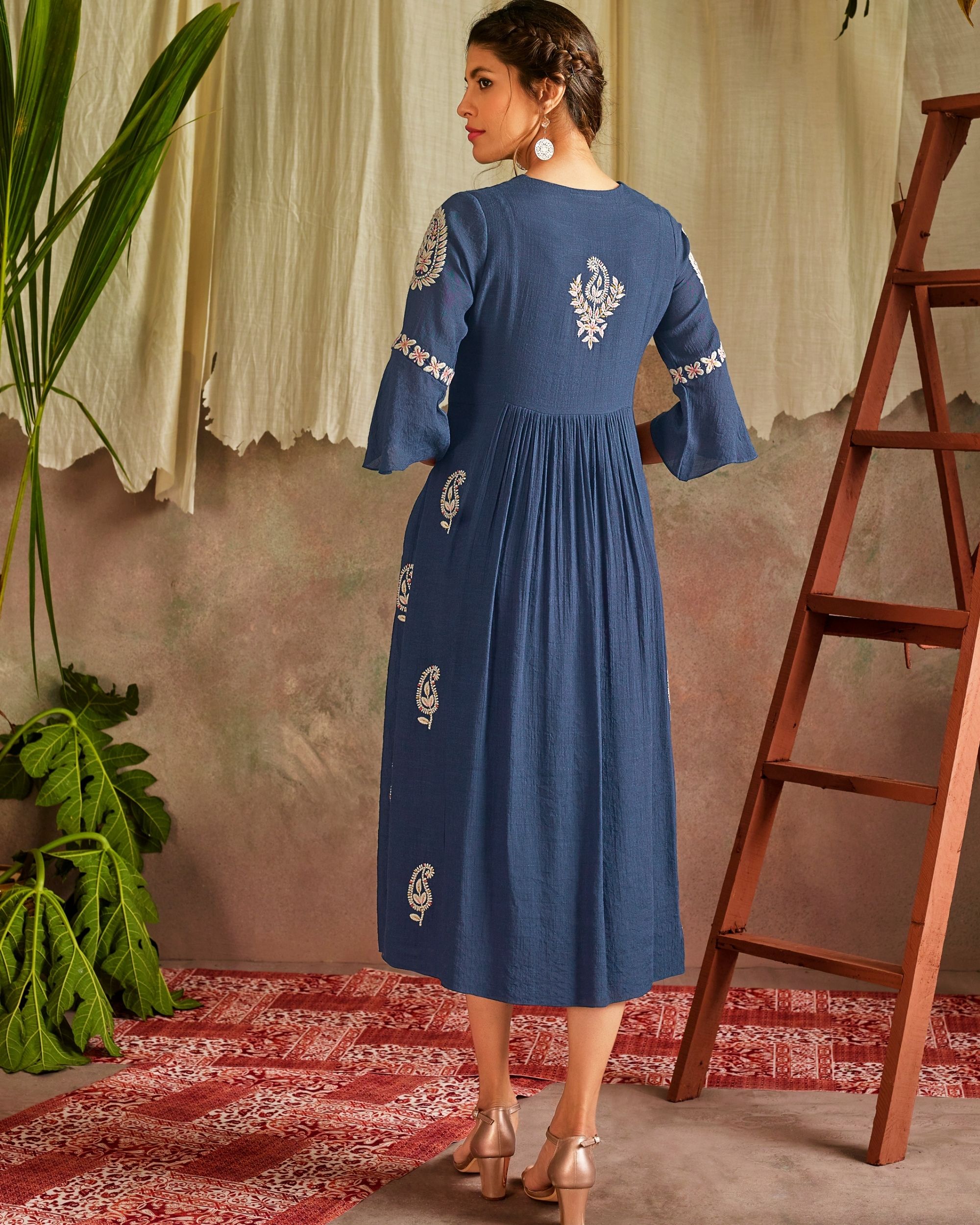Navy blue embroidered dress by Satya Designs The Secret Label