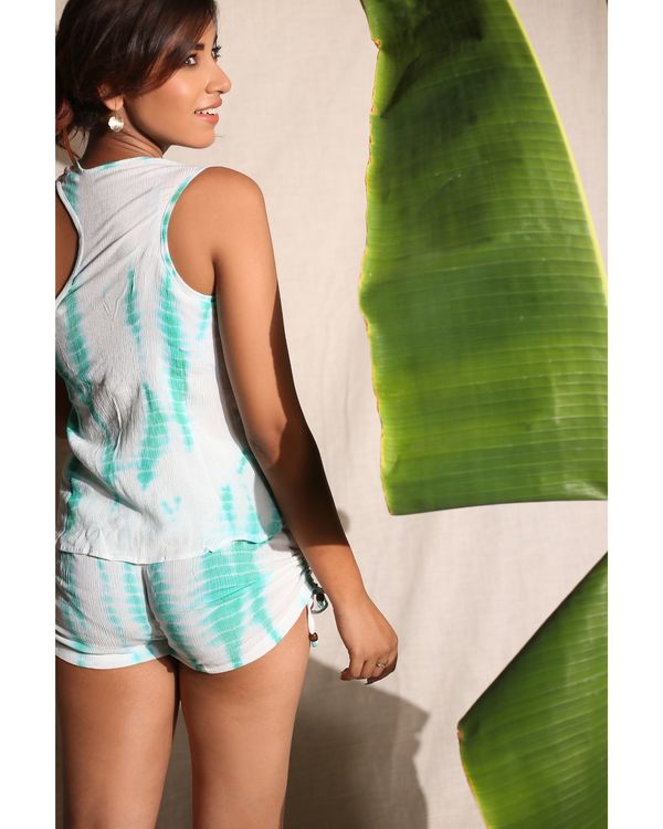 Sea green and white top with shorts - set of two 2