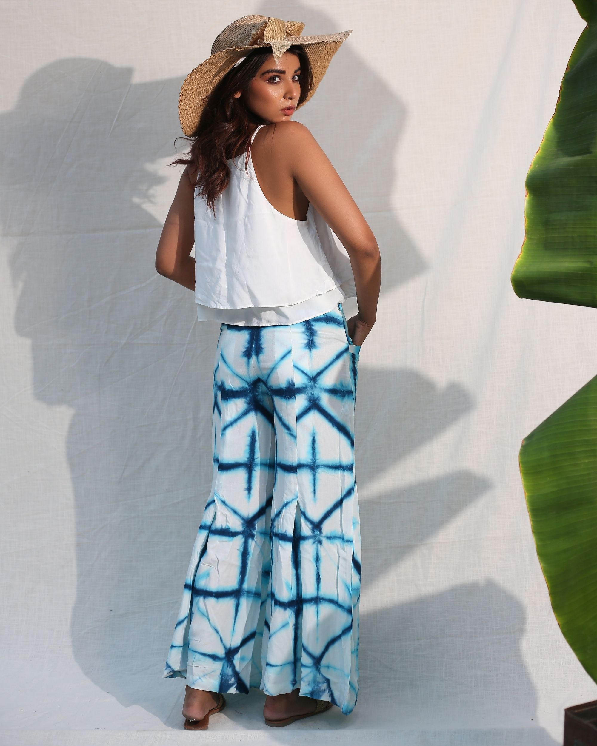 Blue and white bell bottom pants by Keva  The Secret Label