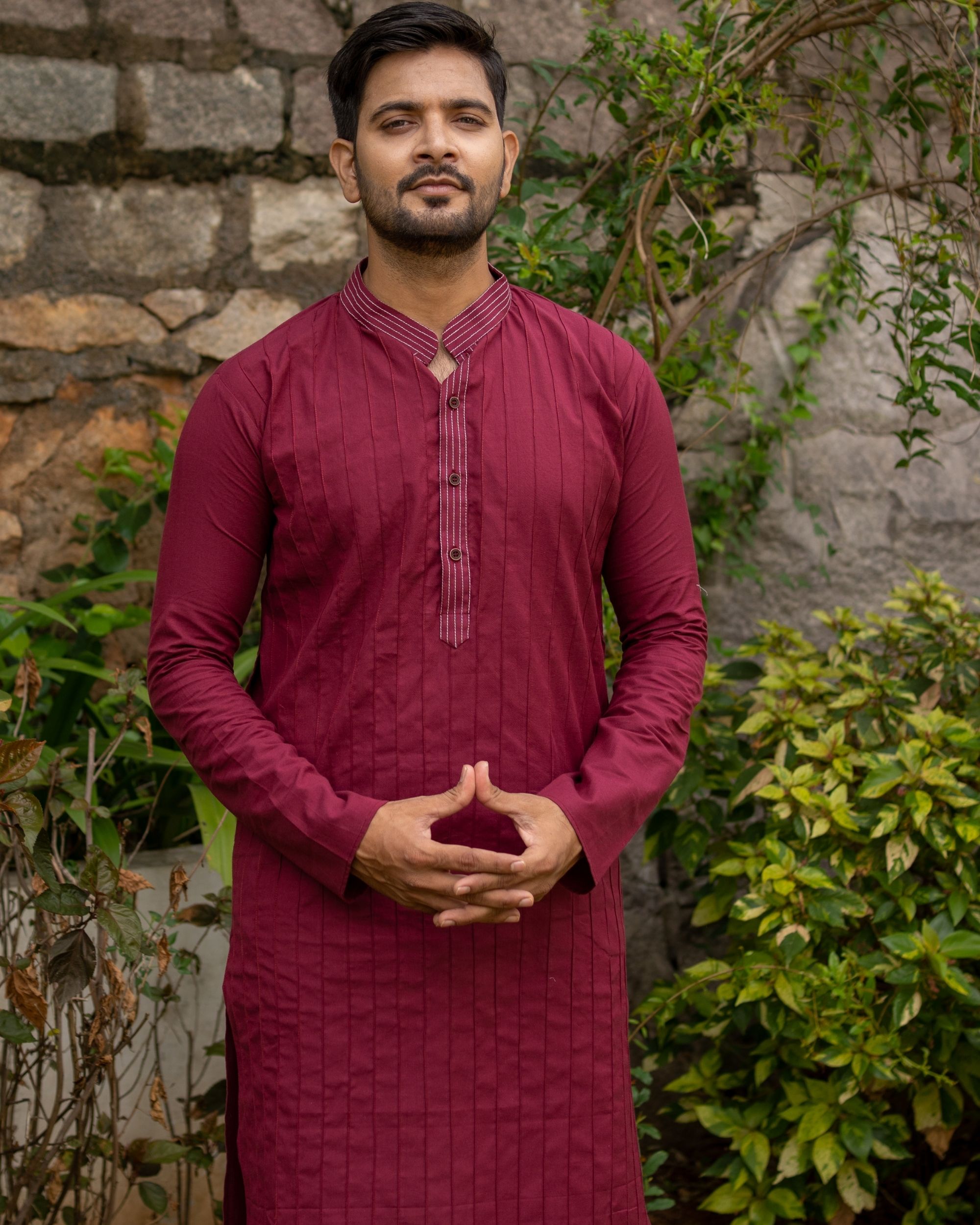 Ivory Kurta With Embroidered Neckline And Pants | SVA – KYNAH