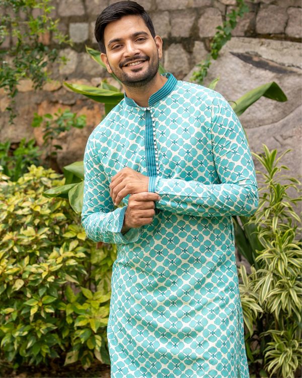 Bluish green printed kurta 1
