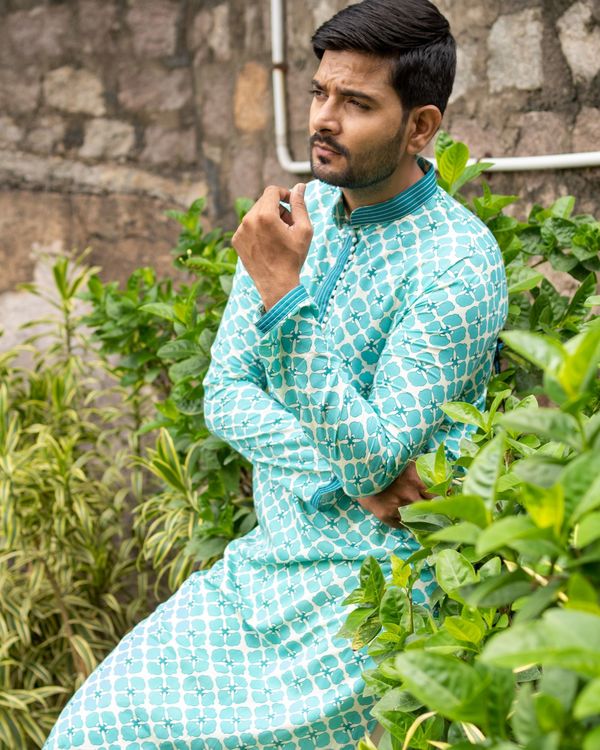 Bluish green printed kurta 2