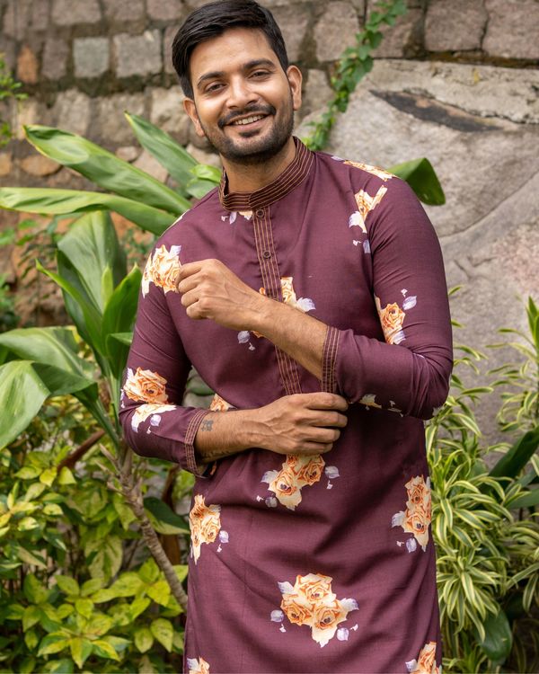 Maroon and rose printed kurta 1