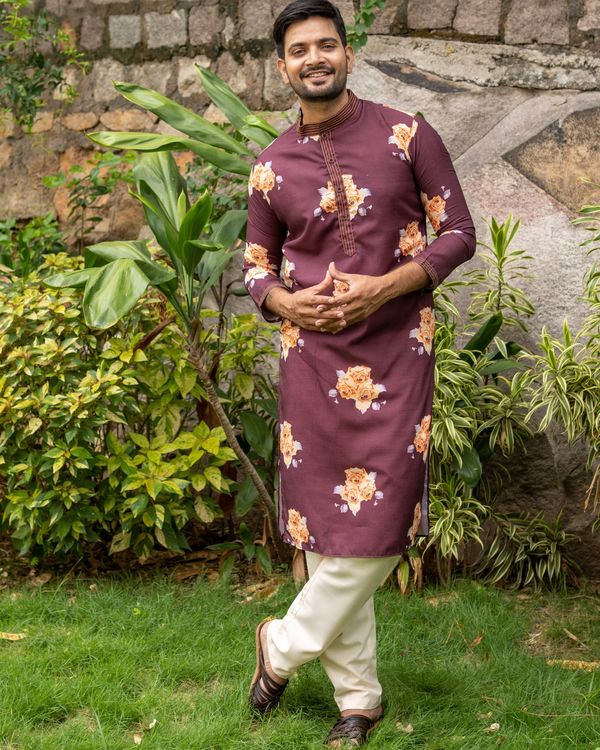 Maroon and rose printed kurta 2