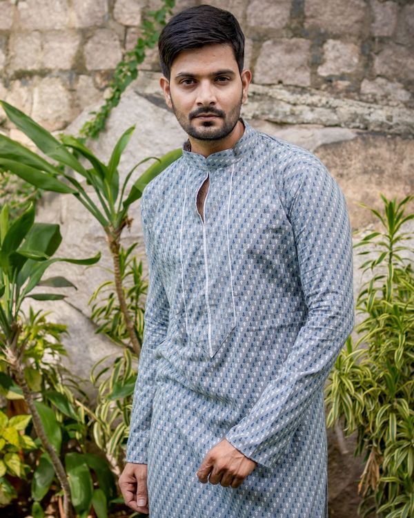 Grey and white paneled kurta 1