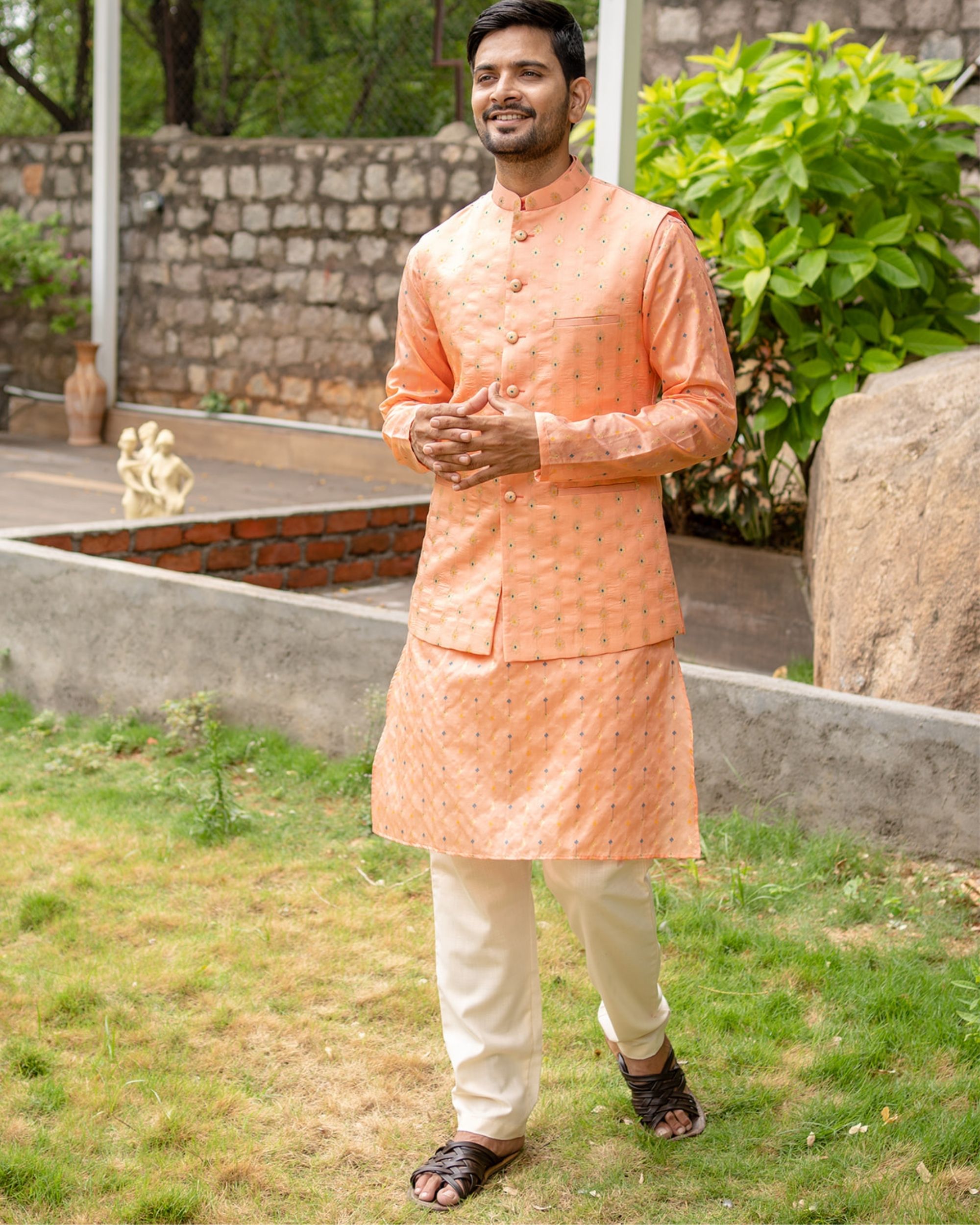 Peach 2024 nehru jacket