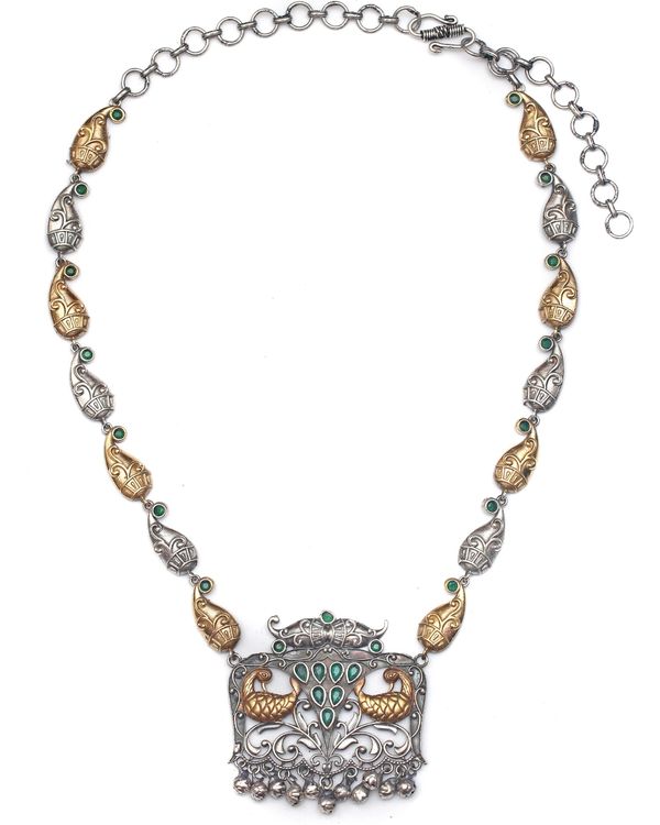 Paisley peacock dual tone necklace and jhumka - set of two 1
