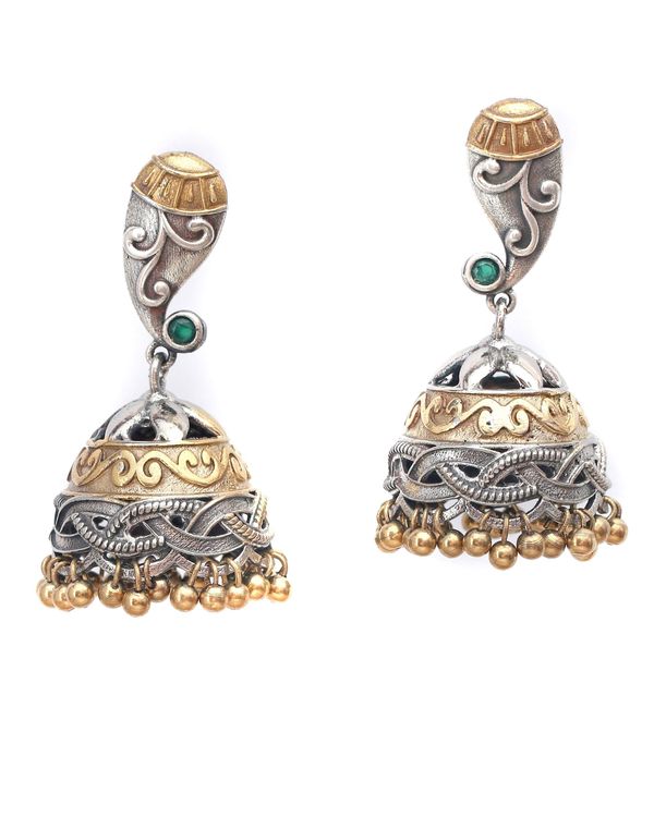 Paisley peacock dual tone necklace and jhumka - set of two 2