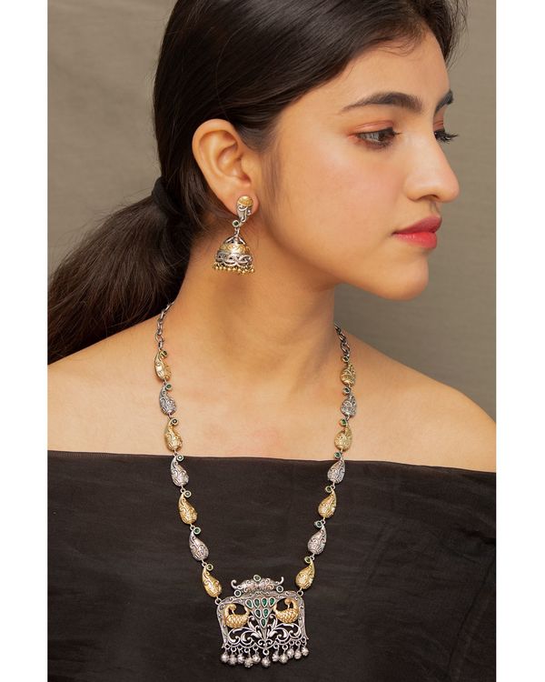 Paisley peacock dual tone necklace and jhumka - set of two 3