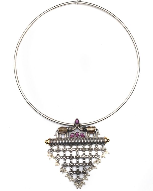 Elephant jali motif dual tone necklace 2