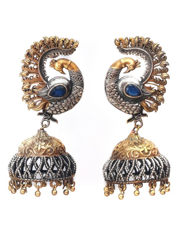 Dual toned intricate peacock jhumka 1