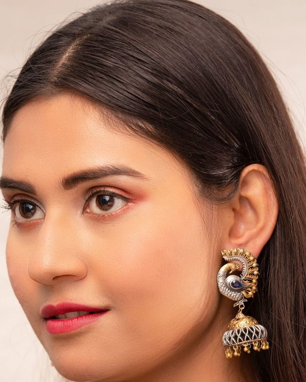 Dual toned intricate peacock jhumka 2