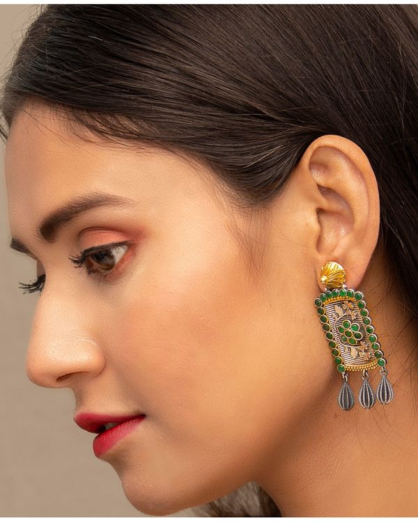 Dual toned rectangle floral drop earring 1