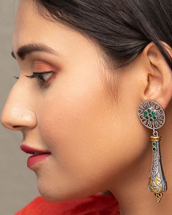 Dual toned floral disc and drop earring 1