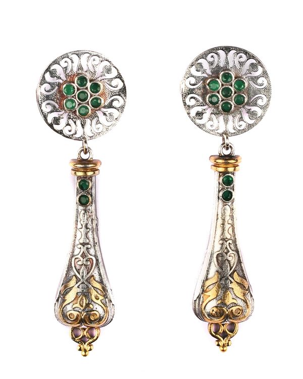 Dual toned floral disc and drop earring 2
