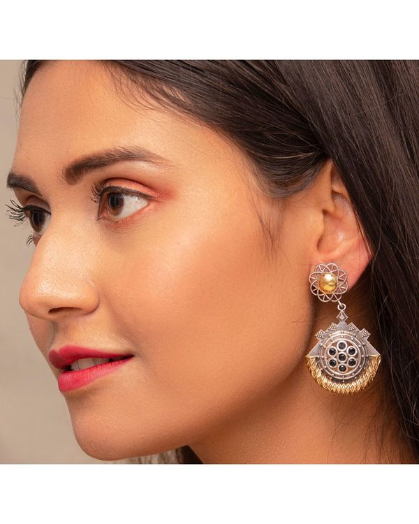 Dual toned floral circular drop earring 1