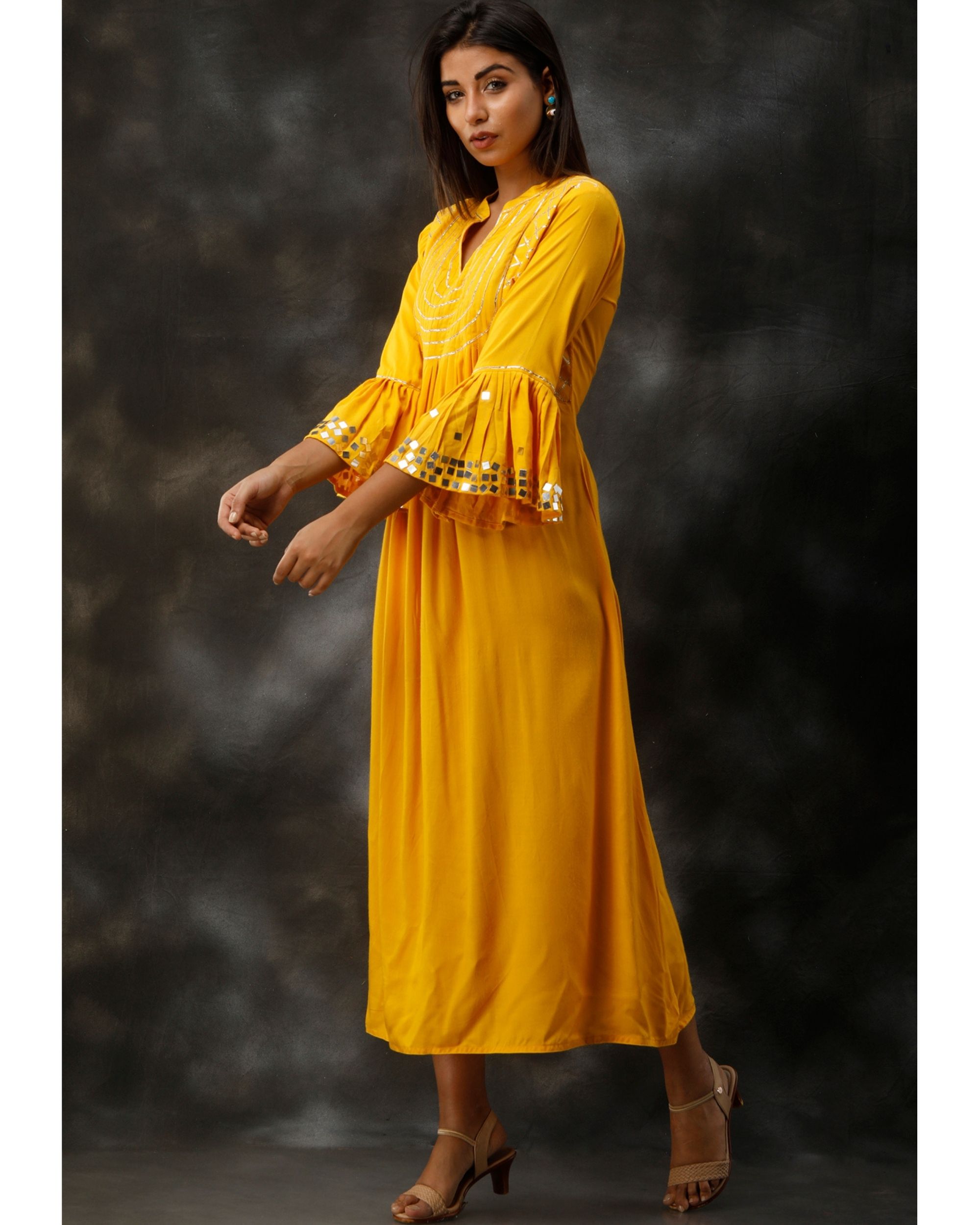 Mango yellow mirror work dress by Raw n Urban | The Secret Label