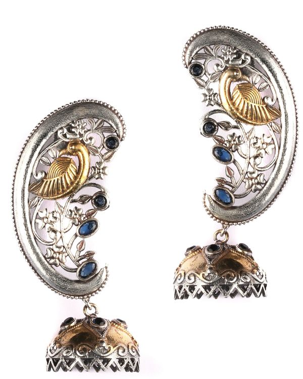 Dual toned peacock ear cuff with jhumka 1