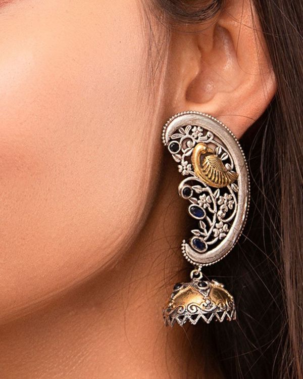 Dual toned peacock ear cuff with jhumka 2