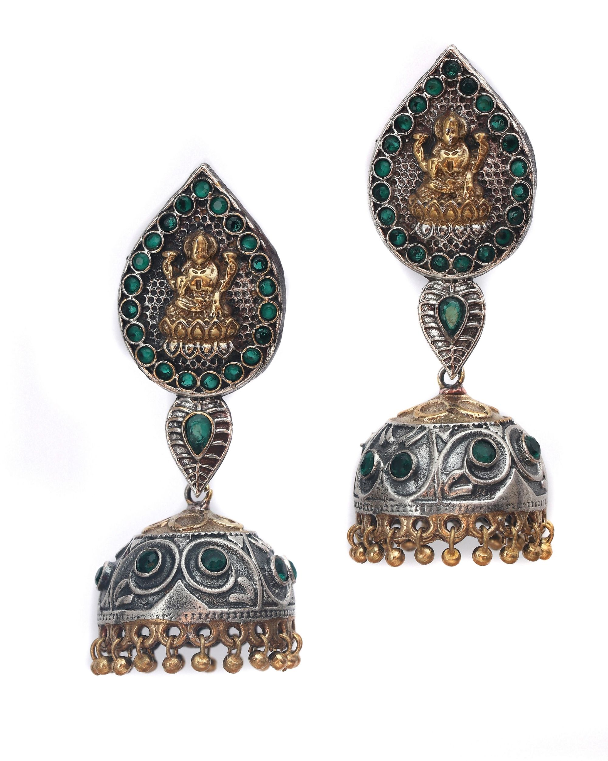 Dual toned lakshmi jhumka with stones by Studio B 40 | The Secret Label