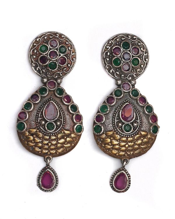 Dual toned antique stone drop earring 1