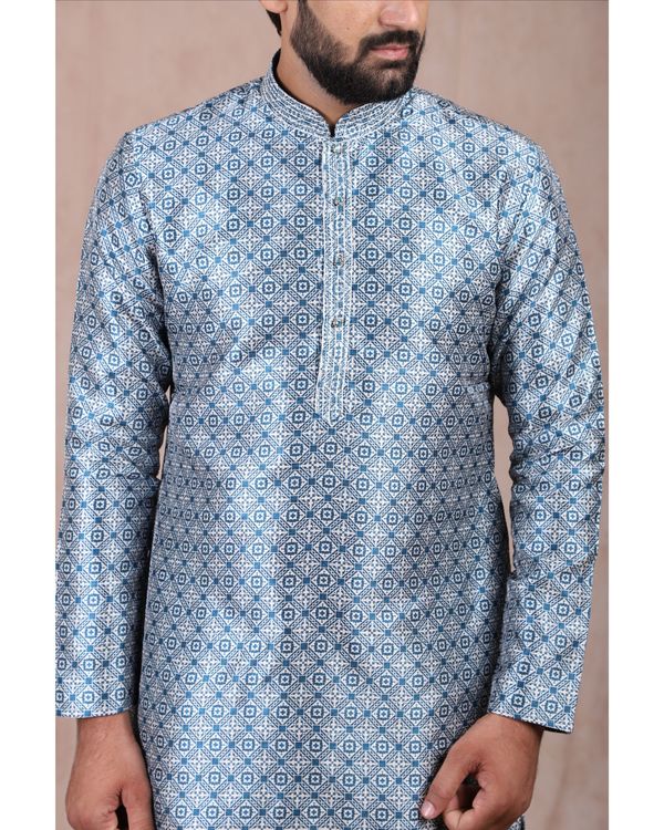 Azure blue geometric printed kurta with churidar set - set of two 2