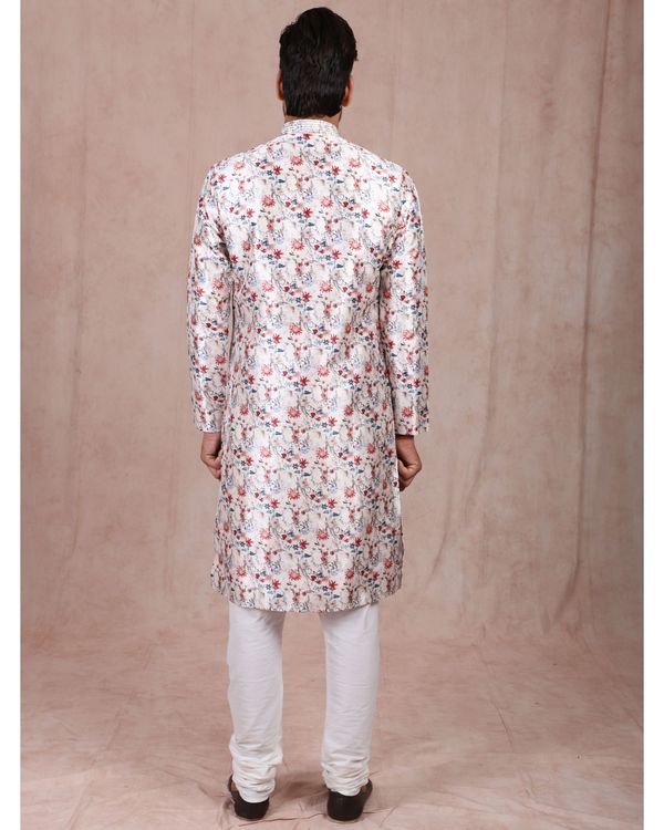 Off white and red floral printed kurta with churidar set - set of two 1