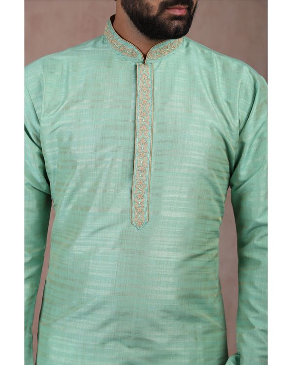 Parrot green embroidered kurta with churidar - set of two 2