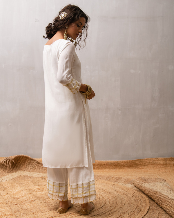 White sequin kurta with palazzo and dupatta - set of three 1