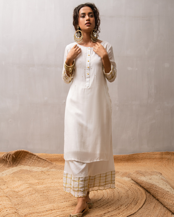 White sequin kurta with palazzo and dupatta - set of three 3