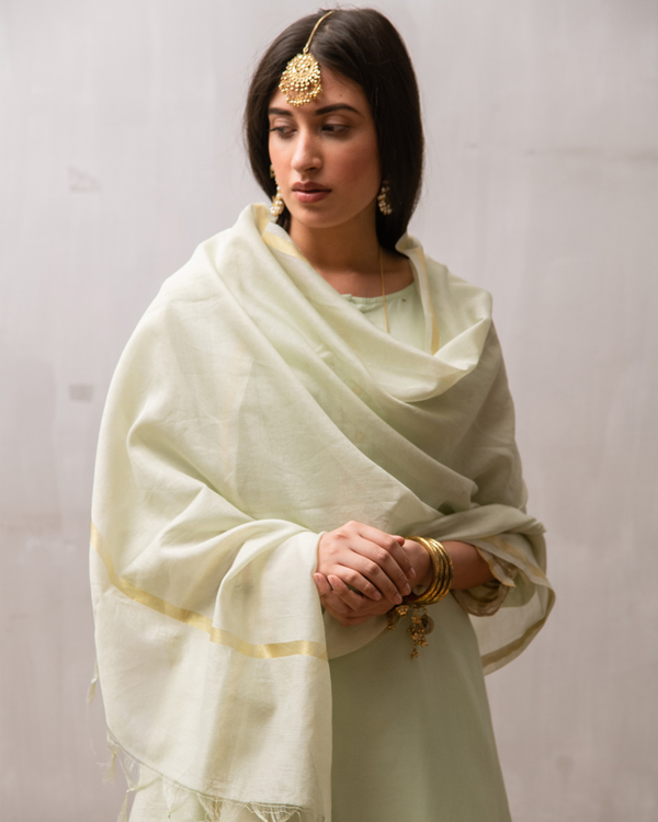 Green sequin kurta with palazzo and dupatta - set of three 3