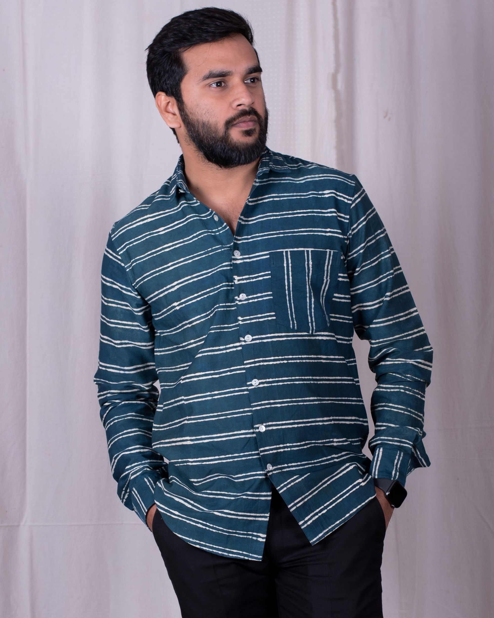 Teal and white striped shirt by Megasa | The Secret Label