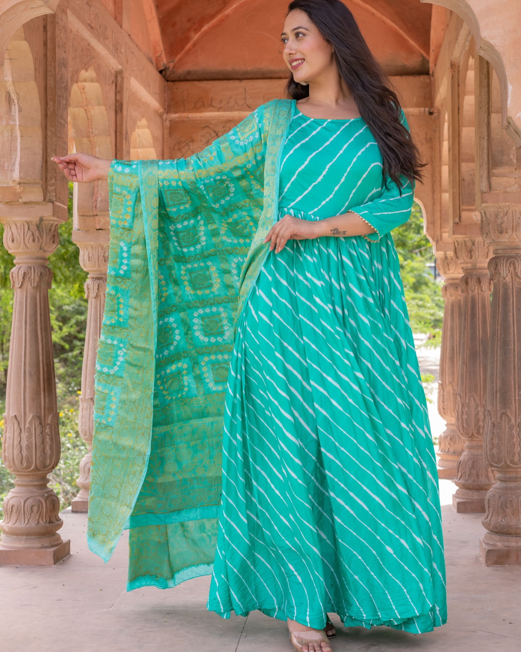 gown with banarsi dupatta