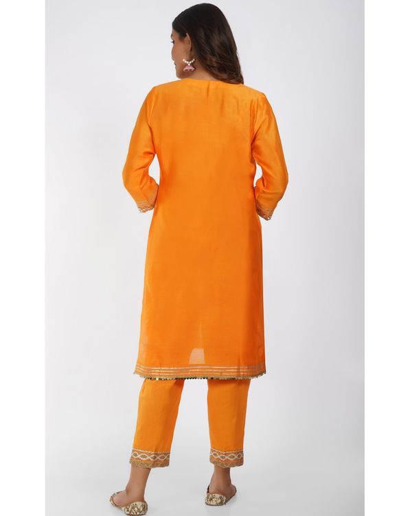 Bright orange chanderi kurta and cotton lace pants - set of two 1