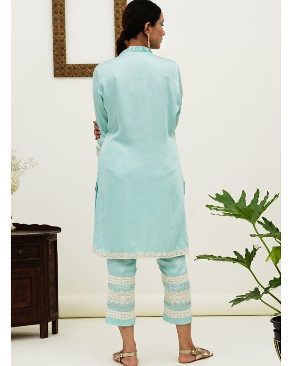 Aqua blue chikan kurta and pants - set of two 1