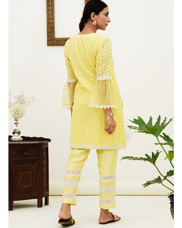 Yellow chikan short kurta and pants - set of two 1