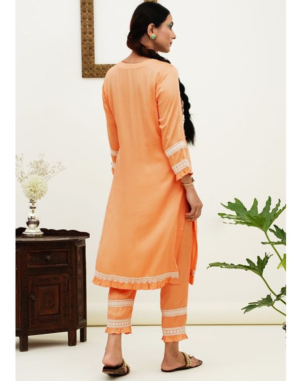 Light orange panelled lace kurta and pants - set of two 1