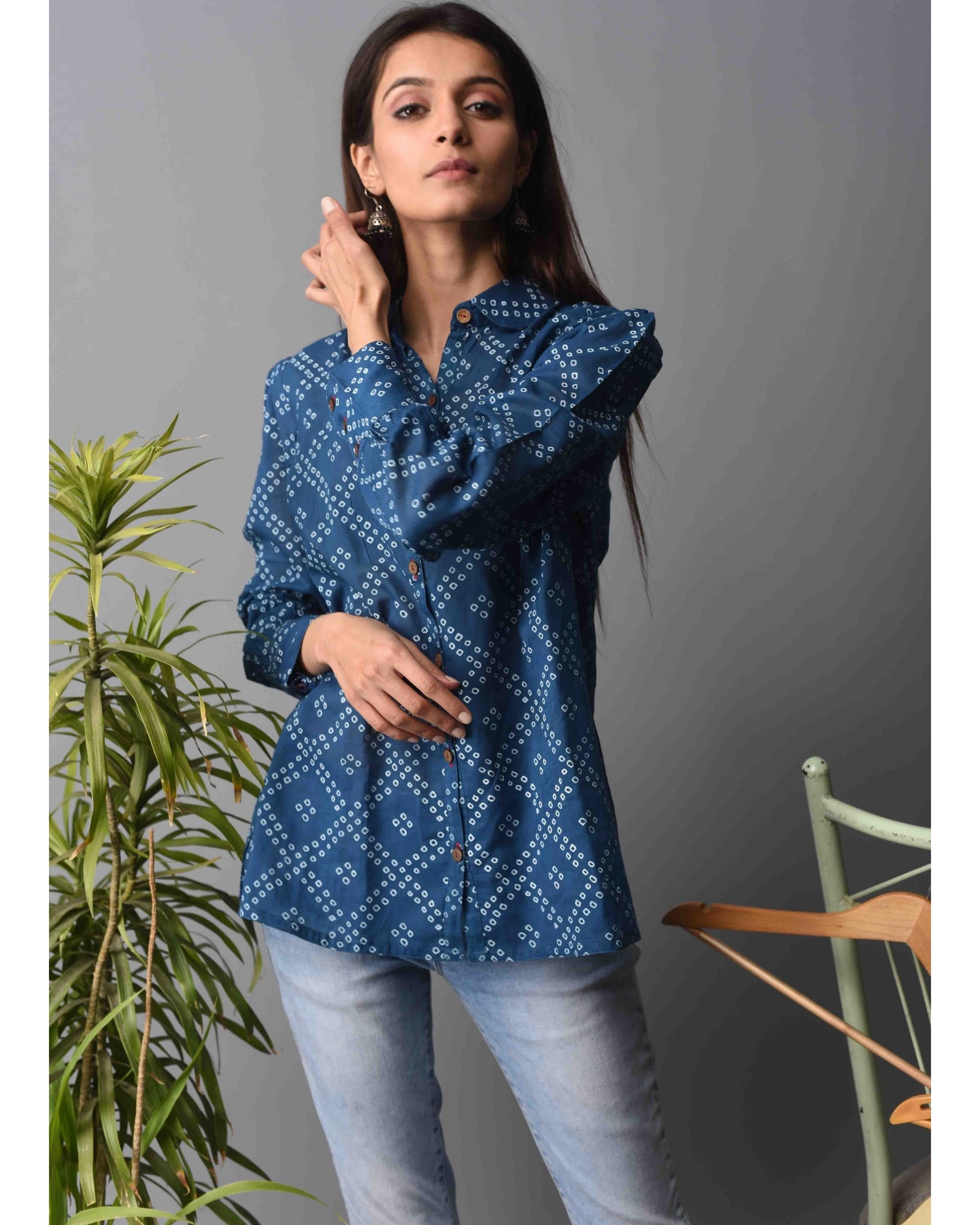 Blue bandhej printed shirt by Pachouli | The Secret Label