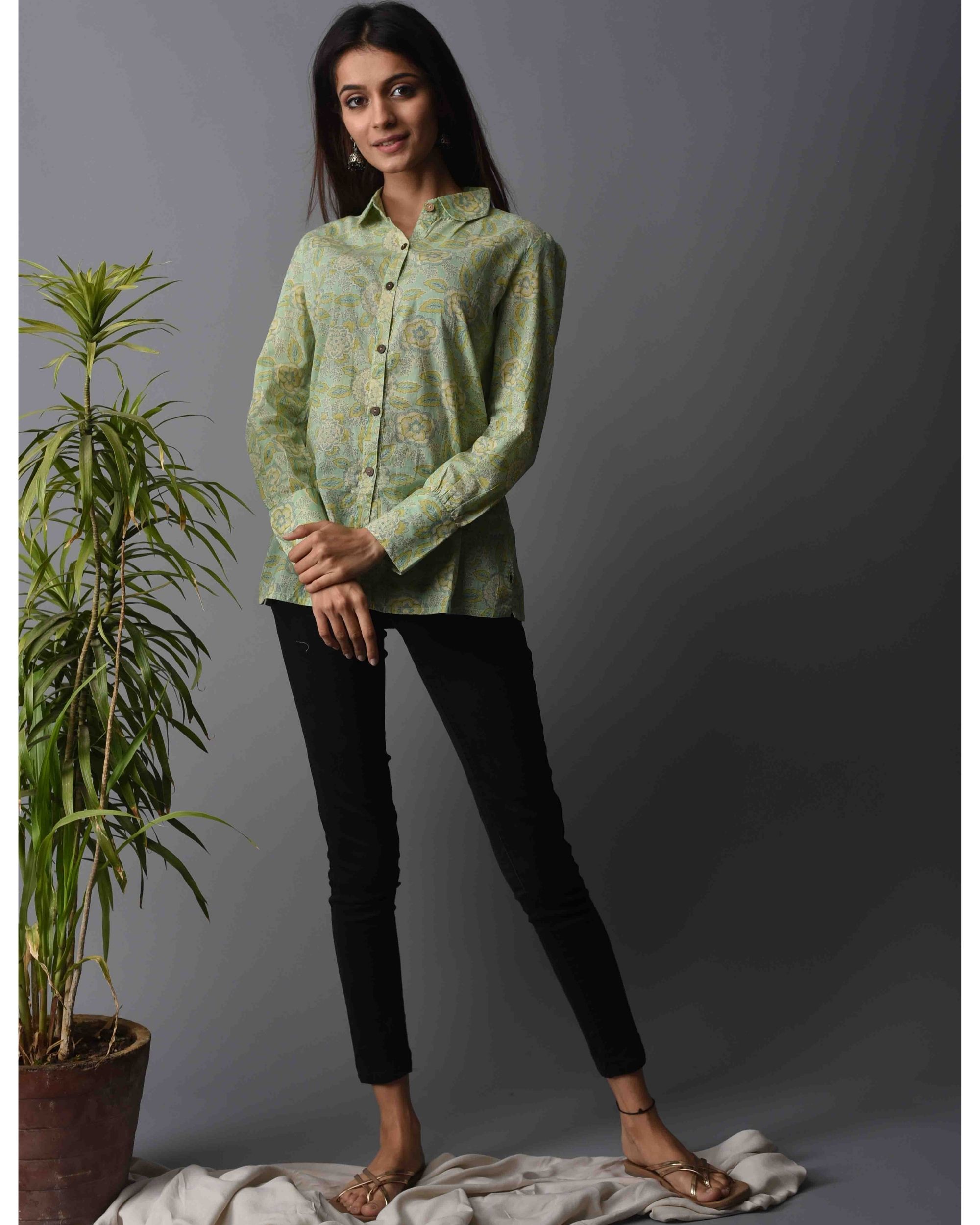 Light green printed shirt by Pachouli The Secret Label