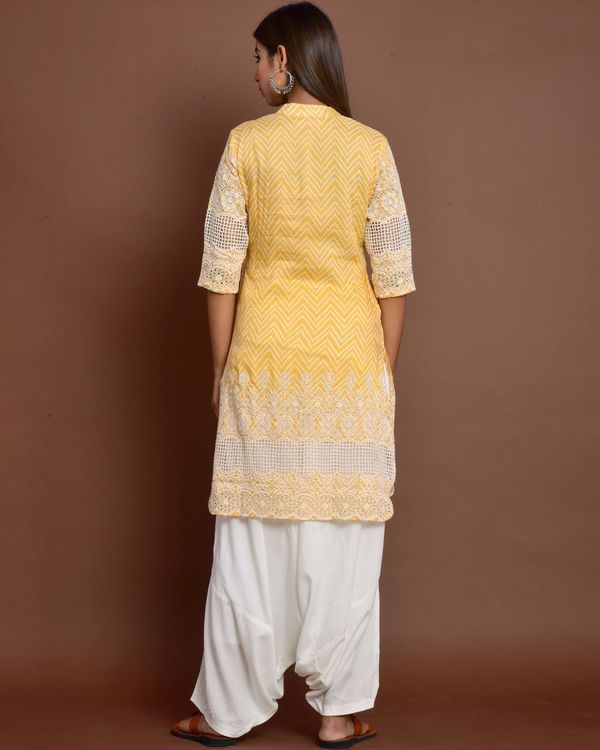 Yellow cutwork embroidered short kurta with off white patiala salwar - set of two 1